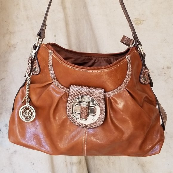nicole by Nicole Miller Cognac Shoulder Bag with Snake Skin detail - Picture 8 of 16